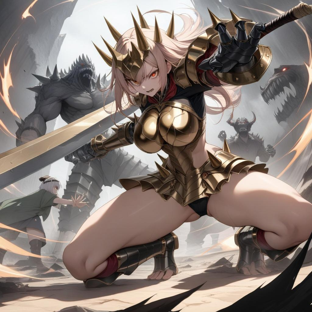 image-of-a-monster-slayer-girl-aggressive-stance-with-legs-spread-with-metal-arm-788y21d