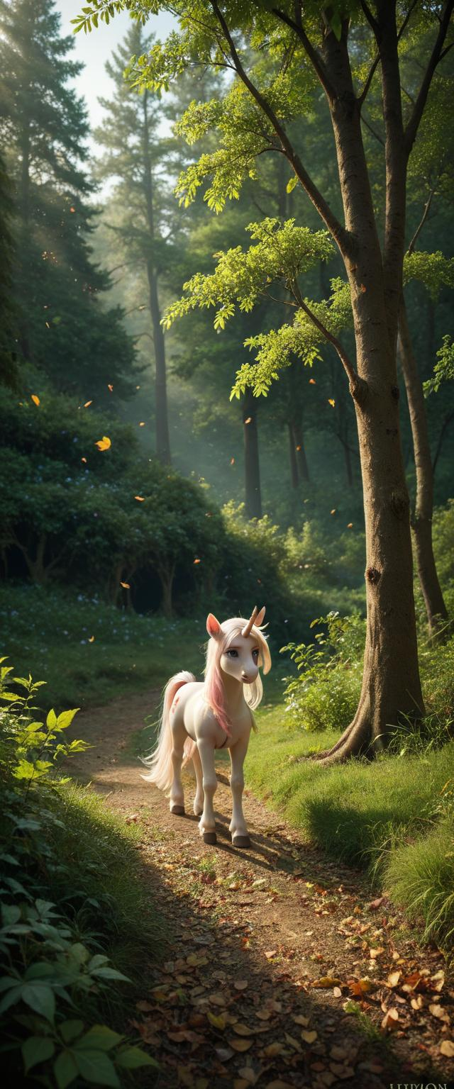 an-enchanted-forest-at-dawn-with-dew-covered-leaves-and-a-unicorn-grazing-f81er0z